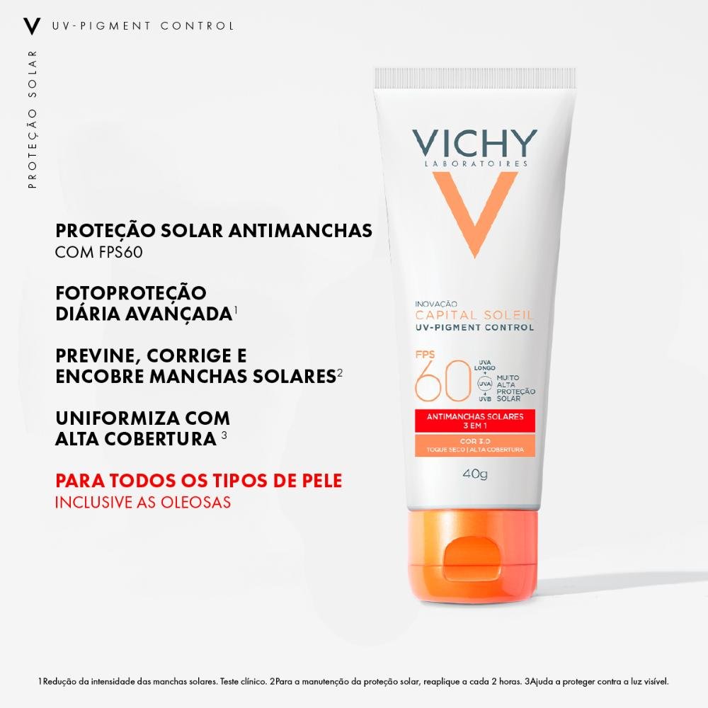 Vichy Capital Soleil UV-Pigment Control FPS60 3.0 Protetor Solar Facial Antimanchas 40g Cor 3.0 8