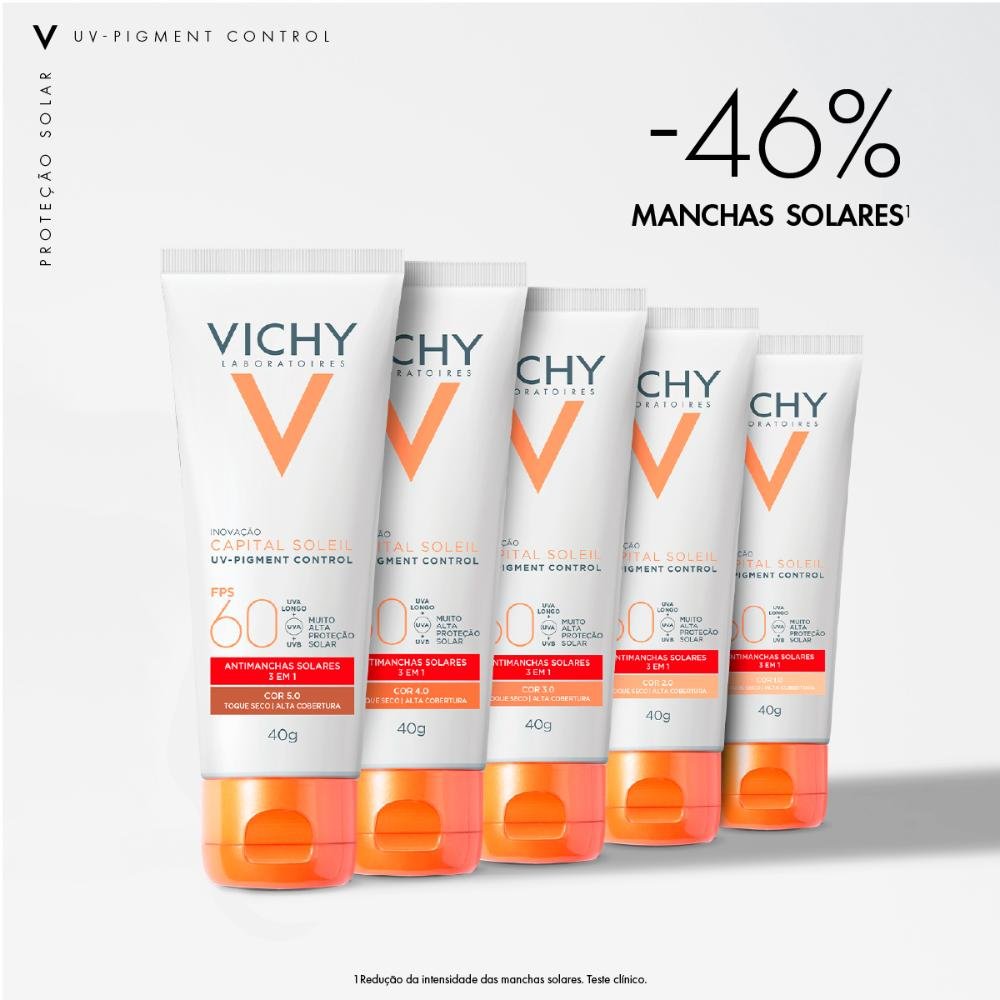 Vichy Capital Soleil UV-Pigment Control FPS60 4.0 Protetor Solar Facial Antimanchas 40g 4.0 5