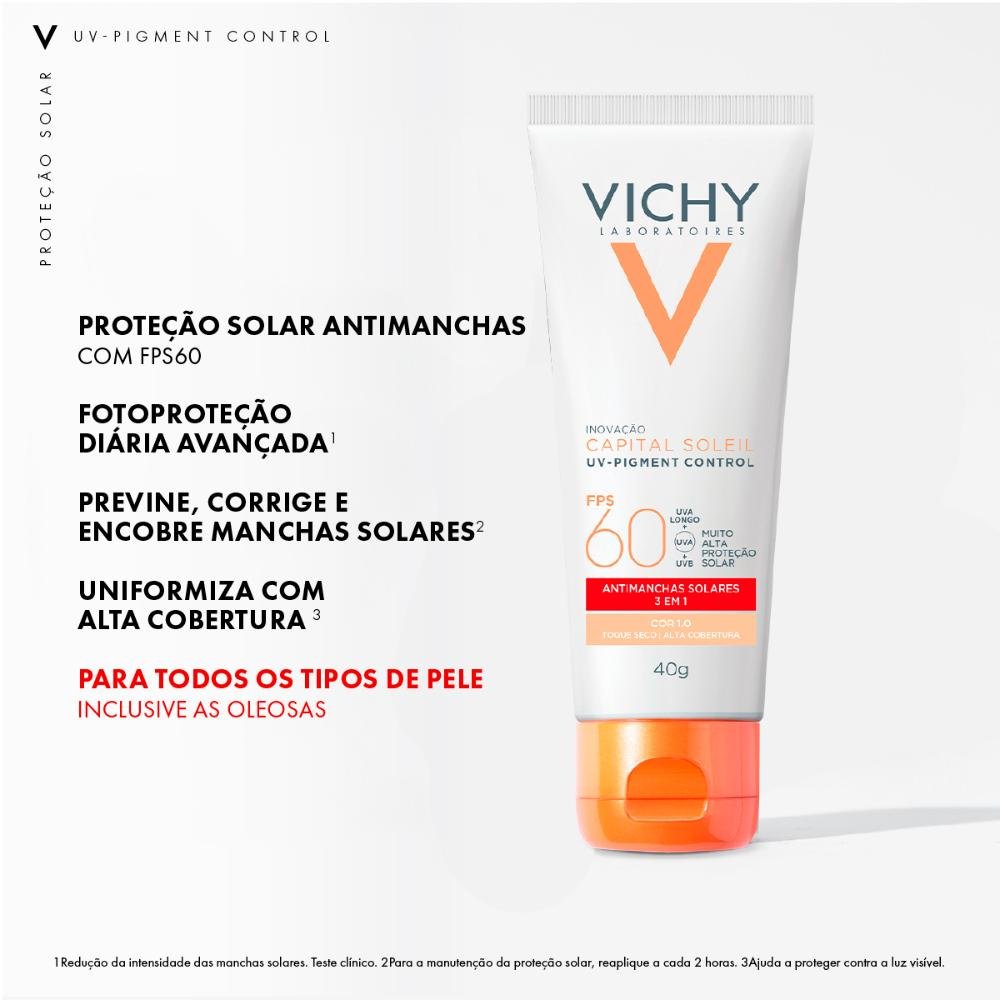 Vichy Capital Soleil UV-Pigment Control FPS60 1.0 Protetor Solar Facial Antimanchas 40g Cor 1.0 8