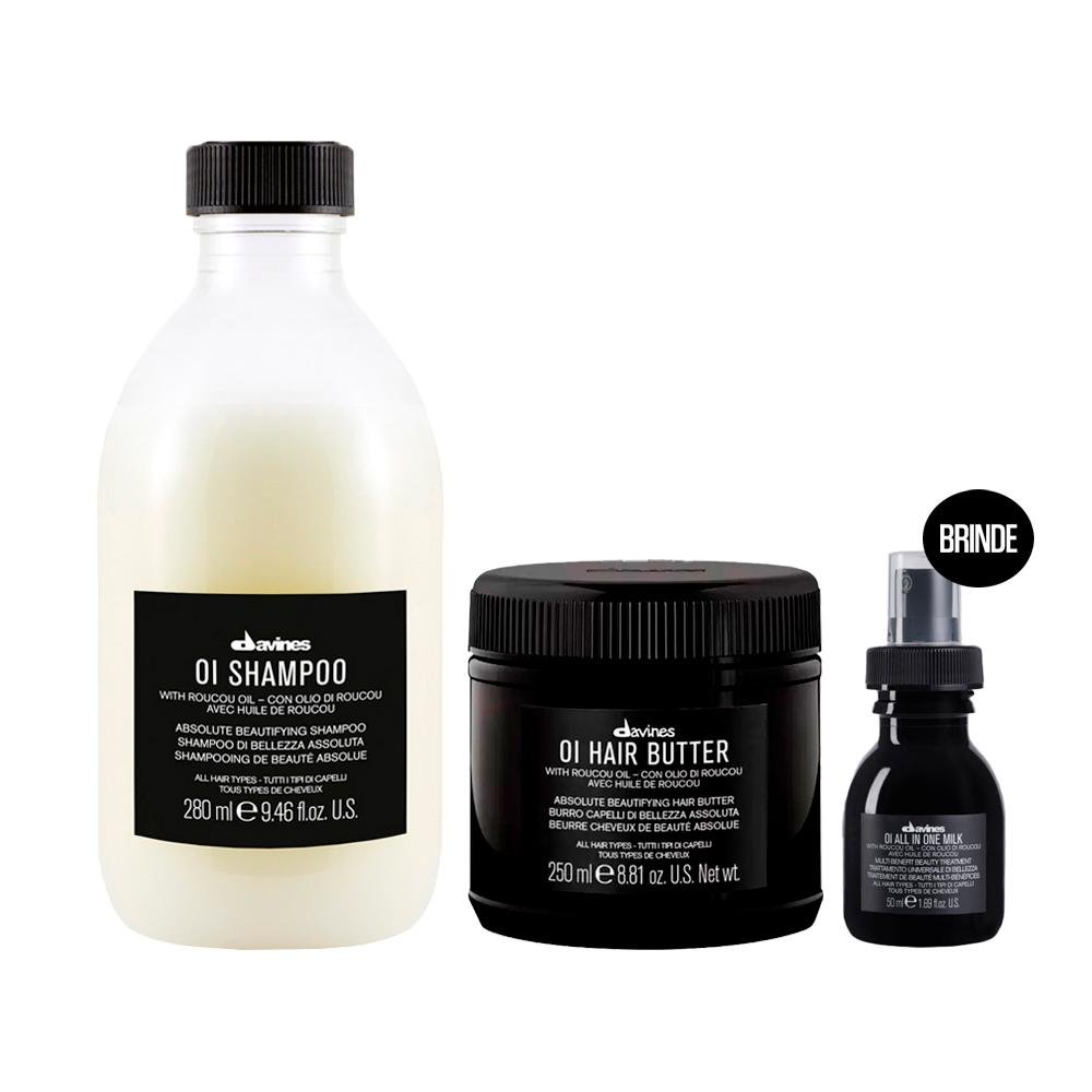 Kit Davines Oi - Shampoo e Máscara de Nutrição + Brinde OI All In One Spray Finalizador Multibenefícios 50ml