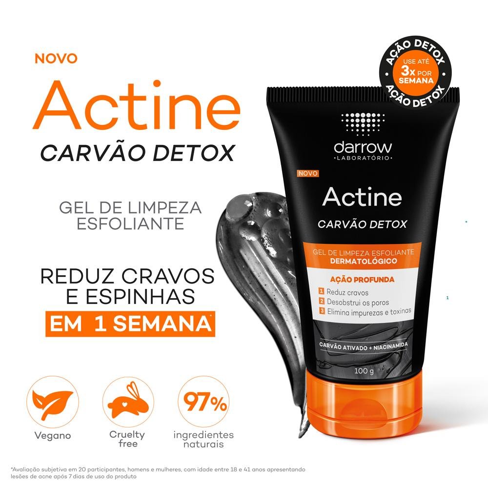 Darrow Actine Carvão Detox Gel De Limpeza Esfoliante 100g ÚNICO 3