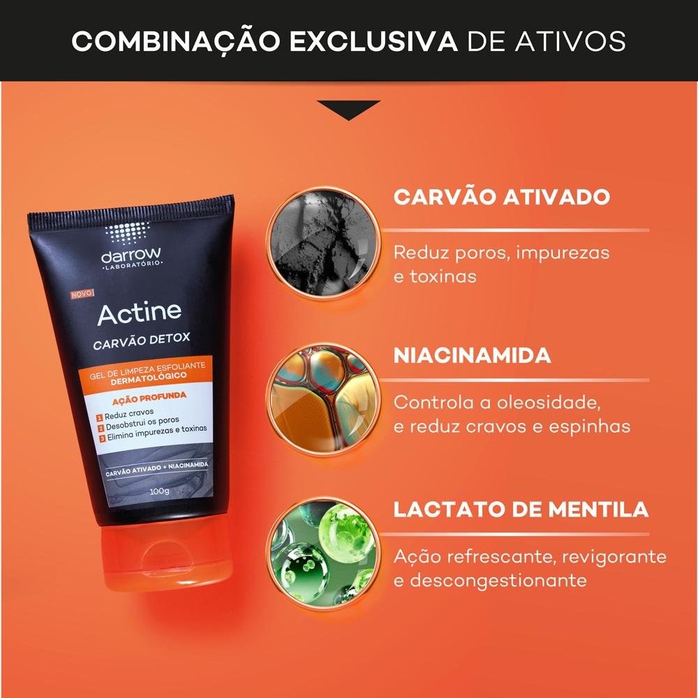 Darrow Actine Carvão Detox Gel De Limpeza Esfoliante 100g ÚNICO 6