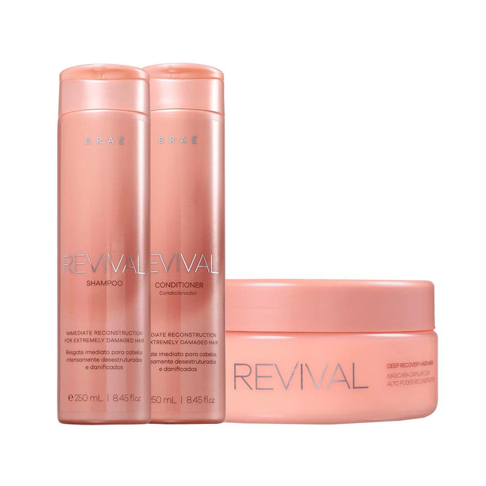 Kit Braé Revival - Shampoo 250 ml e Condicionador 250 ml e Máscara De Reconstrução 200 g
