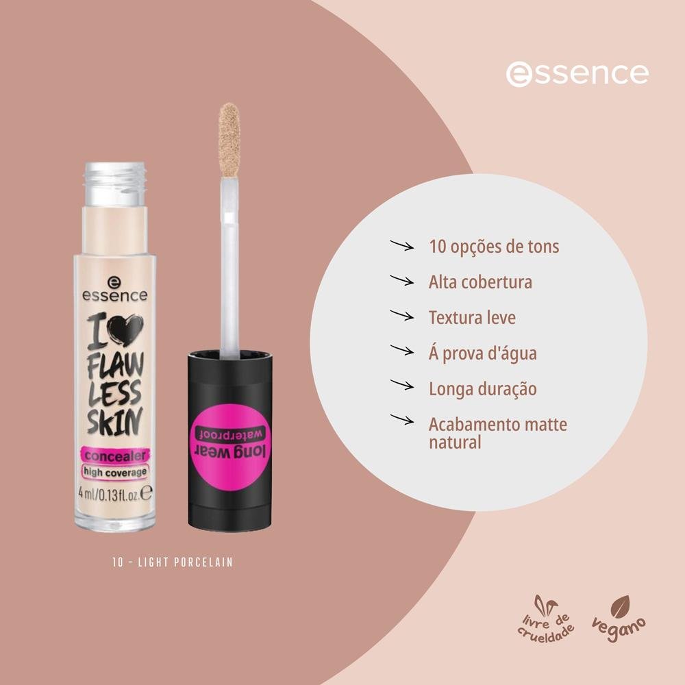 Essence I Love Flawless Skin 10 Light Porcelain Corretivo Líquido 4ml 10 Light Porcelain 6