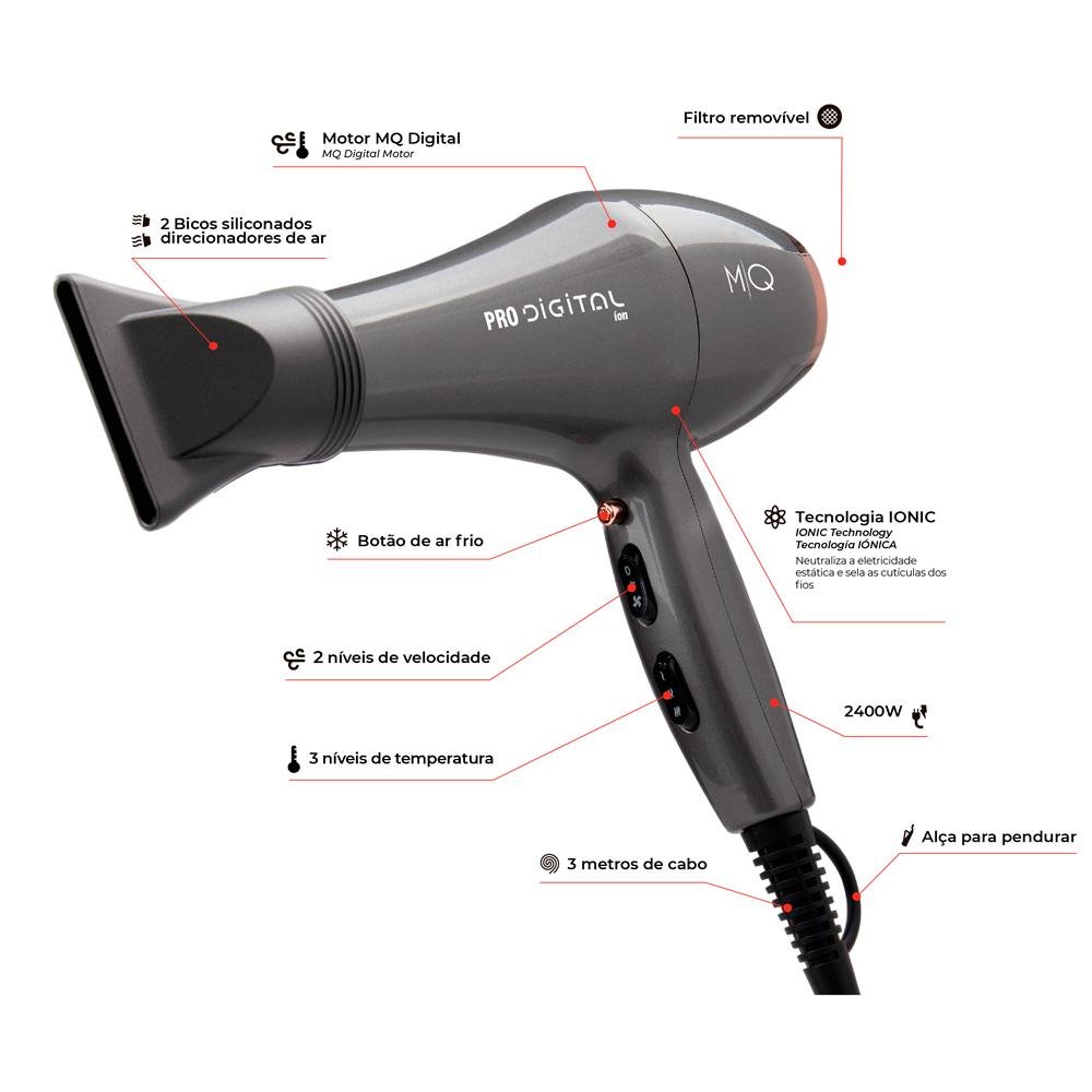 Mq Profissional Secador de Cabelo 2400W com 2 Vel 110V Cinza 4