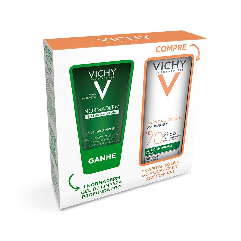 Kit Vichy Capital Soleil UV-Purify Protetor Solar Facial FPS70 sem Cor 40g + Normaderm Gel de Limpeza 40g ÚNICO 2