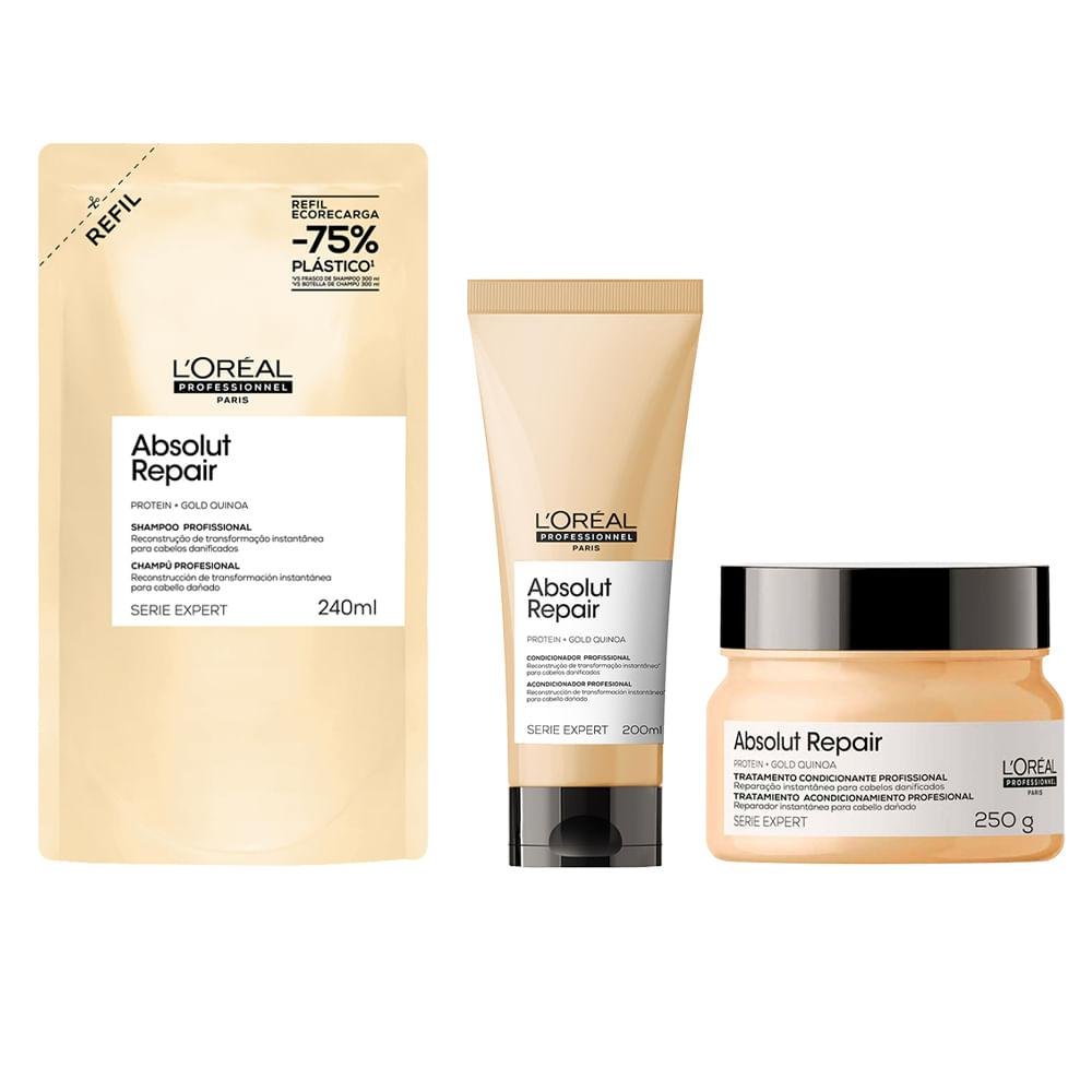 Kit L'Oréal Absolut Repair Shampoo Cond Máscara 3Pçs ÚNICO 1