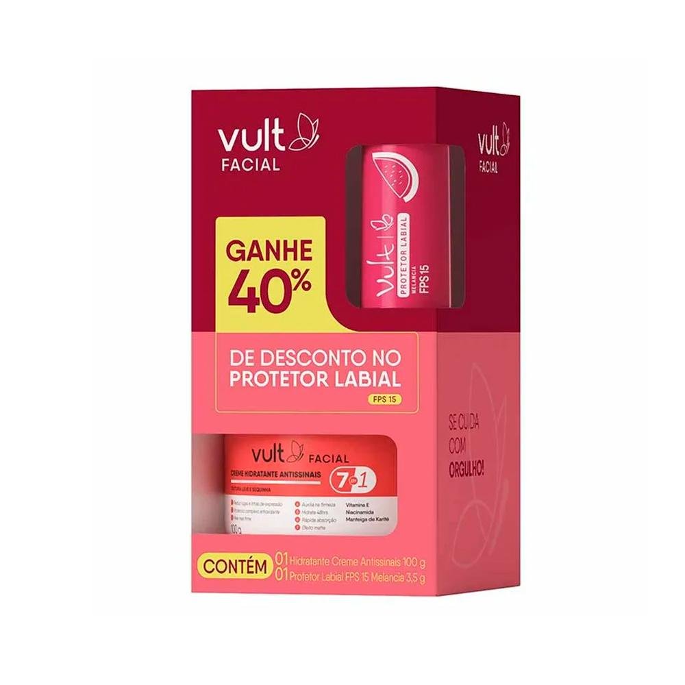 VULT PROMOPACK CREME FACIAL ANTISSINAIS 100G + PROTETOR LABIAL MELANCIA FPS 15 3,5G