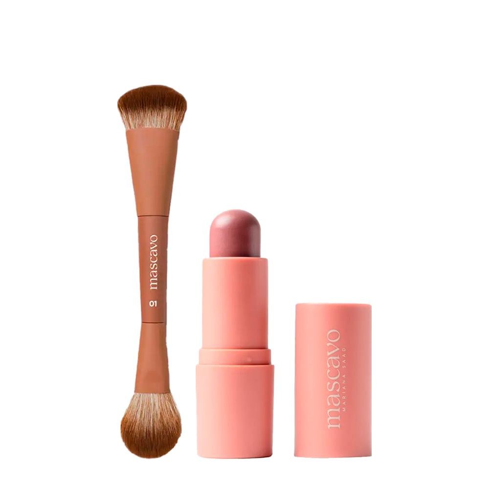 Kit Mascavo Maquiagem Pincel 01+ Flush Blush Bastão Oak 6G