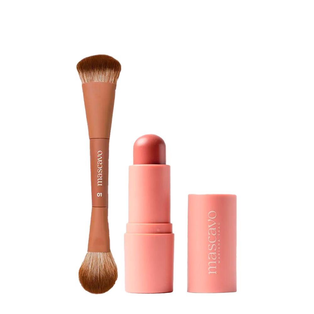 Kit Mascavo Maquiagem Pincel 01+ Flush Blush Bastão Maple 6G