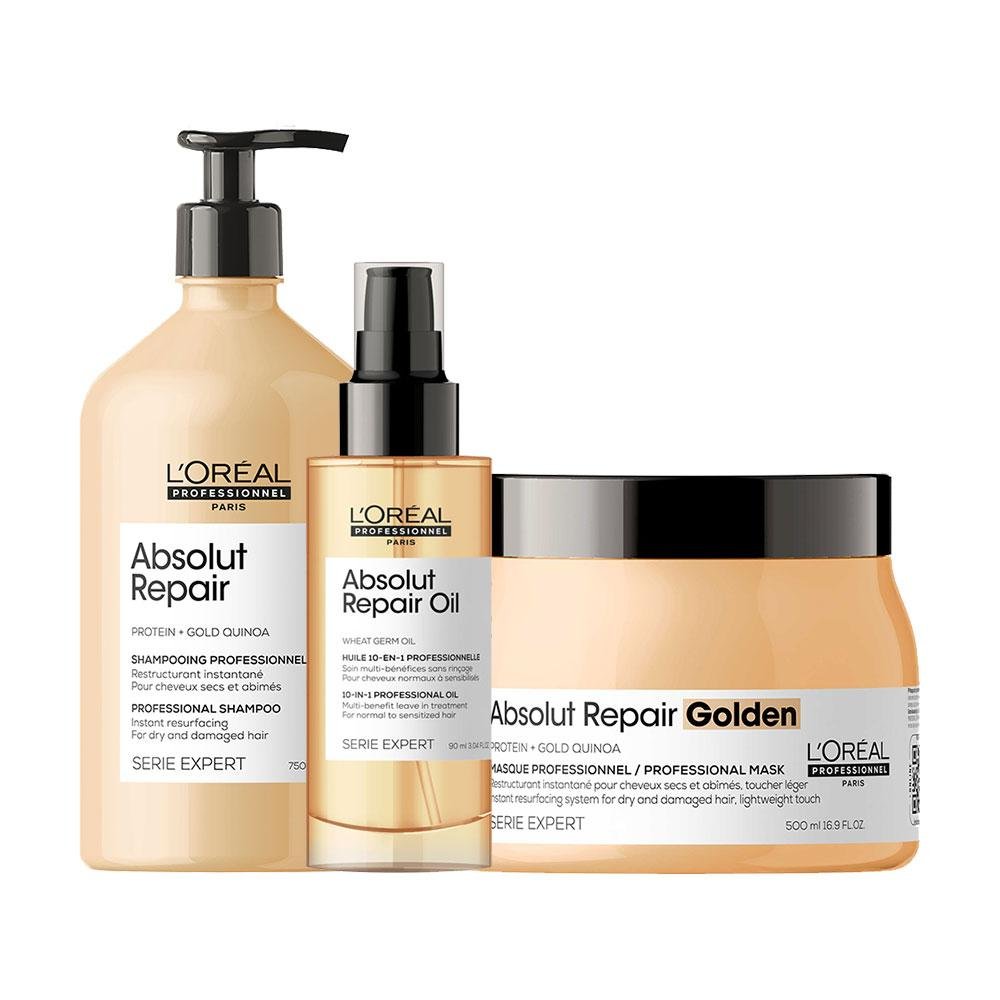 Kit L'Oréal Pro Serie Expert Absolut Repair Gold Quinoa - Shampoo 750ml e Máscara e Óleo ÚNICO 1