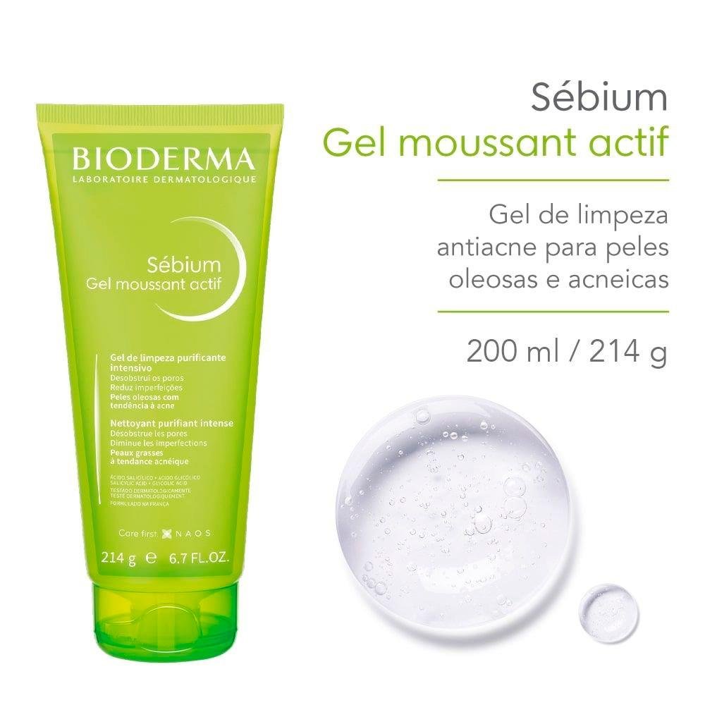 Bioderma Sébium Moussant Actif Gel de Limpeza Facial 214g 200ml 2