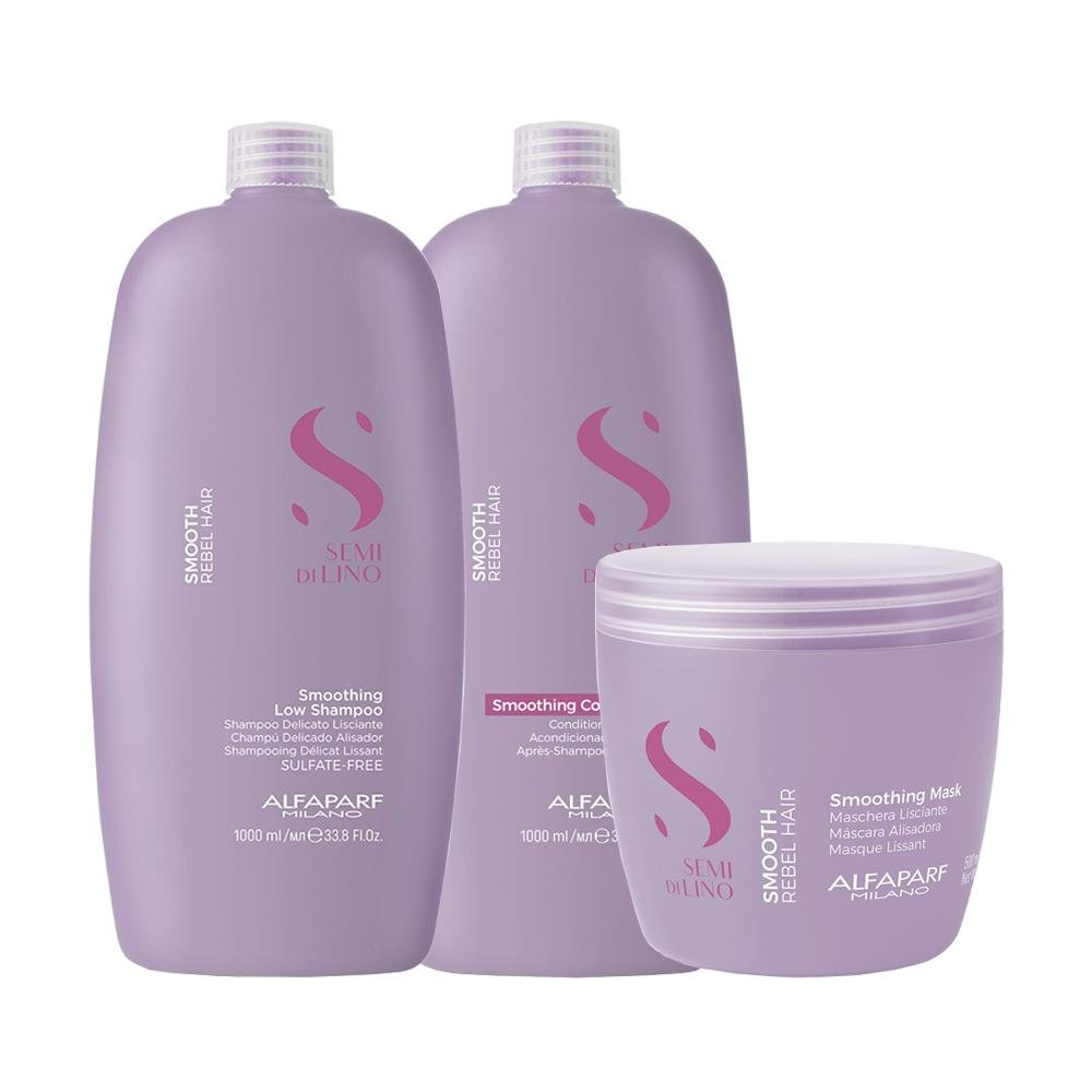Kit Alfaparf Milano Professional Semi Di Lino Smooth Smoothing Profissional - Shampoo e Condicionador e Máscara