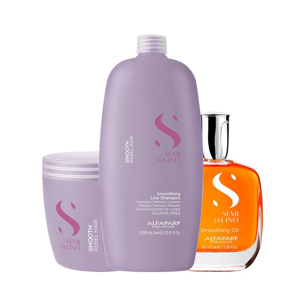 Kit Alfaparf Milano Professional Semi Di Lino Smooth Smoothing Profissional - Shampoo e Máscara e Óleo