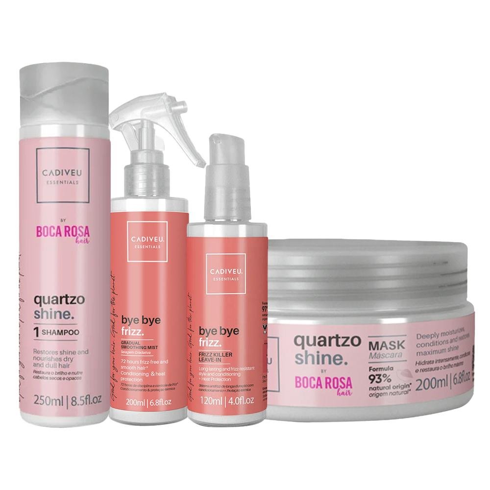 Kit Cadiveu Essentials Quartzo Shine e Bye Bye Frizz - Shampoo e Máscara e 2 Leave-in ÚNICO 1