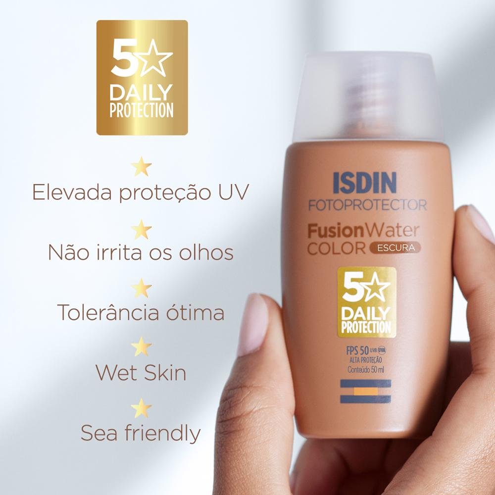 Isdin Fusion Water 5 Stars Color Protetor Solar Facial FPS50 Escura 50ml Pele Escura 8