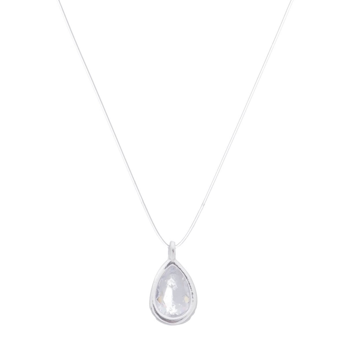 Collana Invisibile Con Ciondolo In Zirconi E Perla Finta, Argento 925, Filo Di Nylon Trasparente, Gioiello Elegante Da Donna