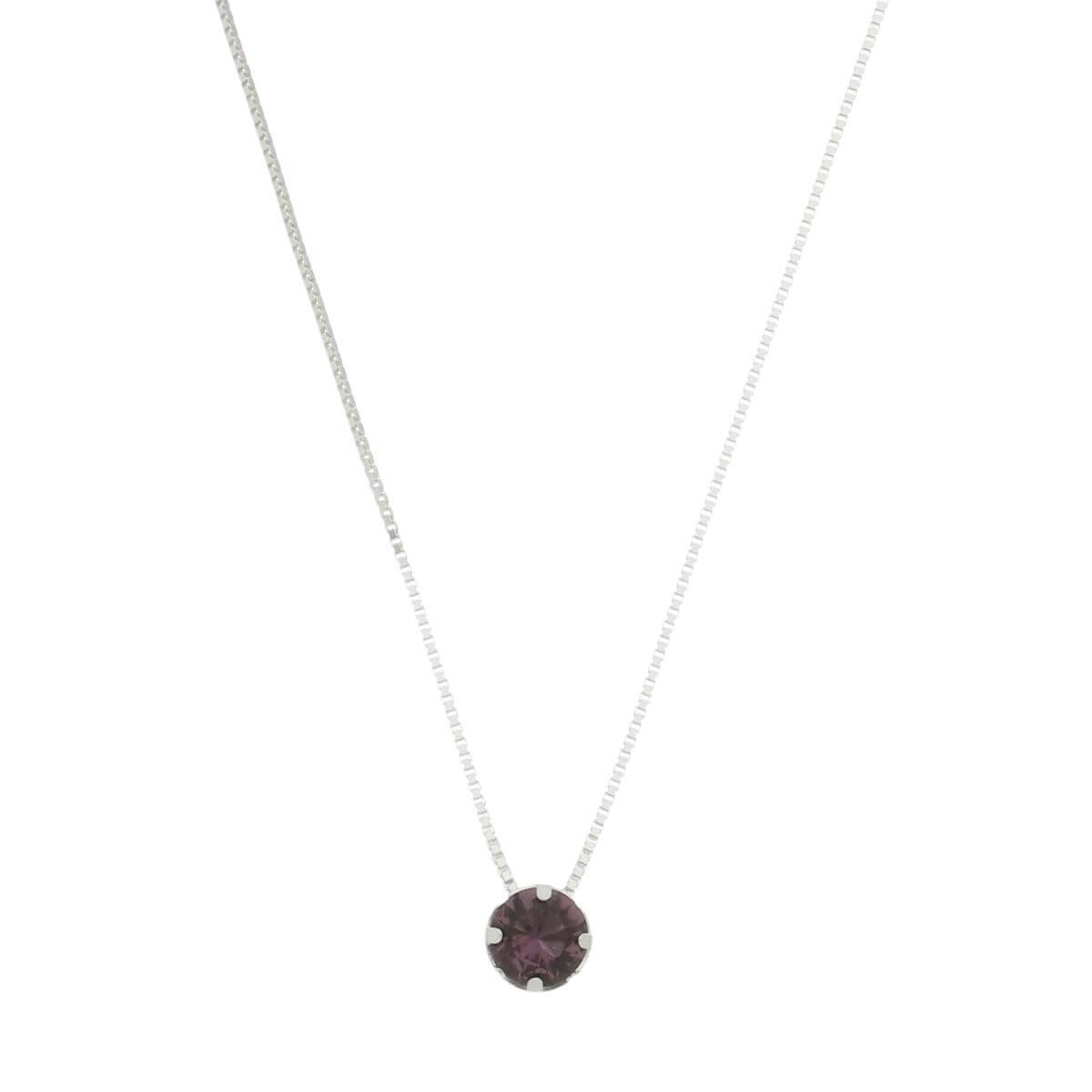 Colar Prata 925 Zircônia Redonda Roxo Prata 1