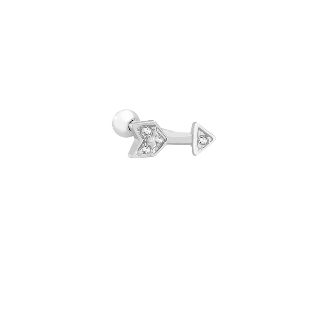 Piercing Tragus Folheado a Ródio Flecha Cravejada