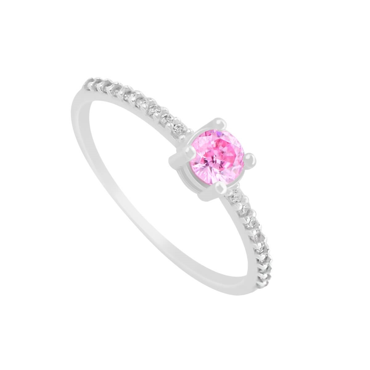 Anel Prata 925 Solitário Pedra Zircônia Quadrada Rosa Claro Prata 1