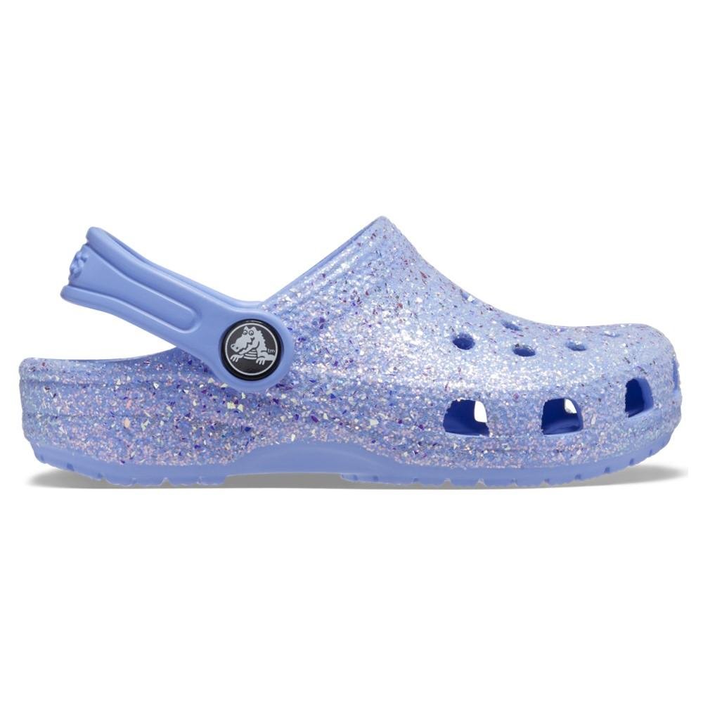 Sandália crocs classic clog glitter infantil moon jelly Azul