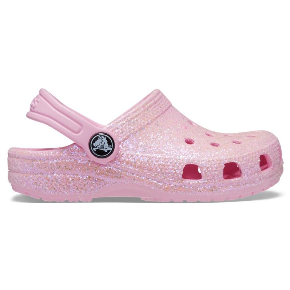 Sandália crocs classic clog glitter infantil flamingo Rosa