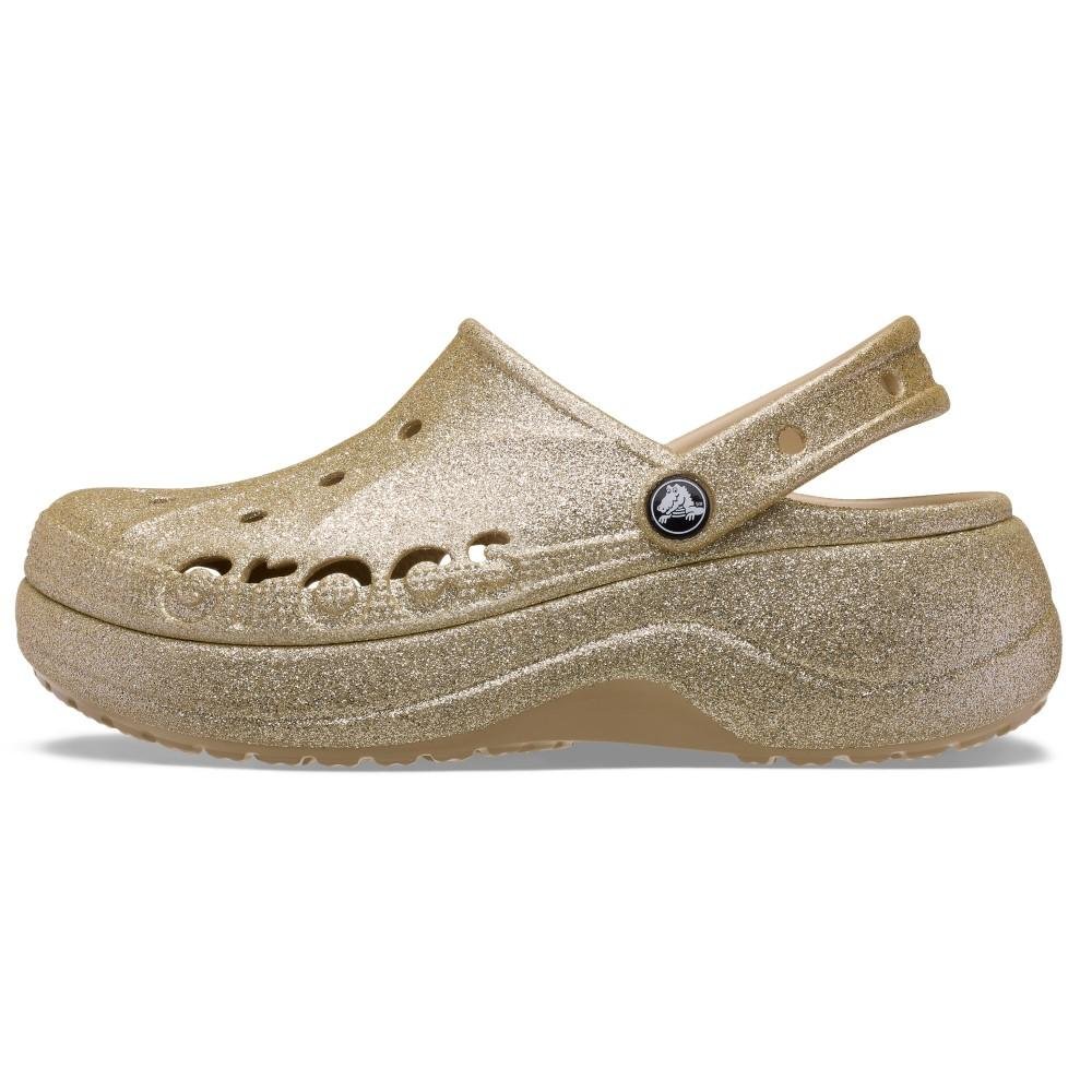 Sandália Crocs Baya Platform Glitter Clog CHAI Dourado 3