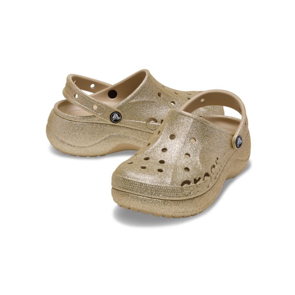 Sandália Crocs Baya Platform Glitter Clog CHAI Dourado 4