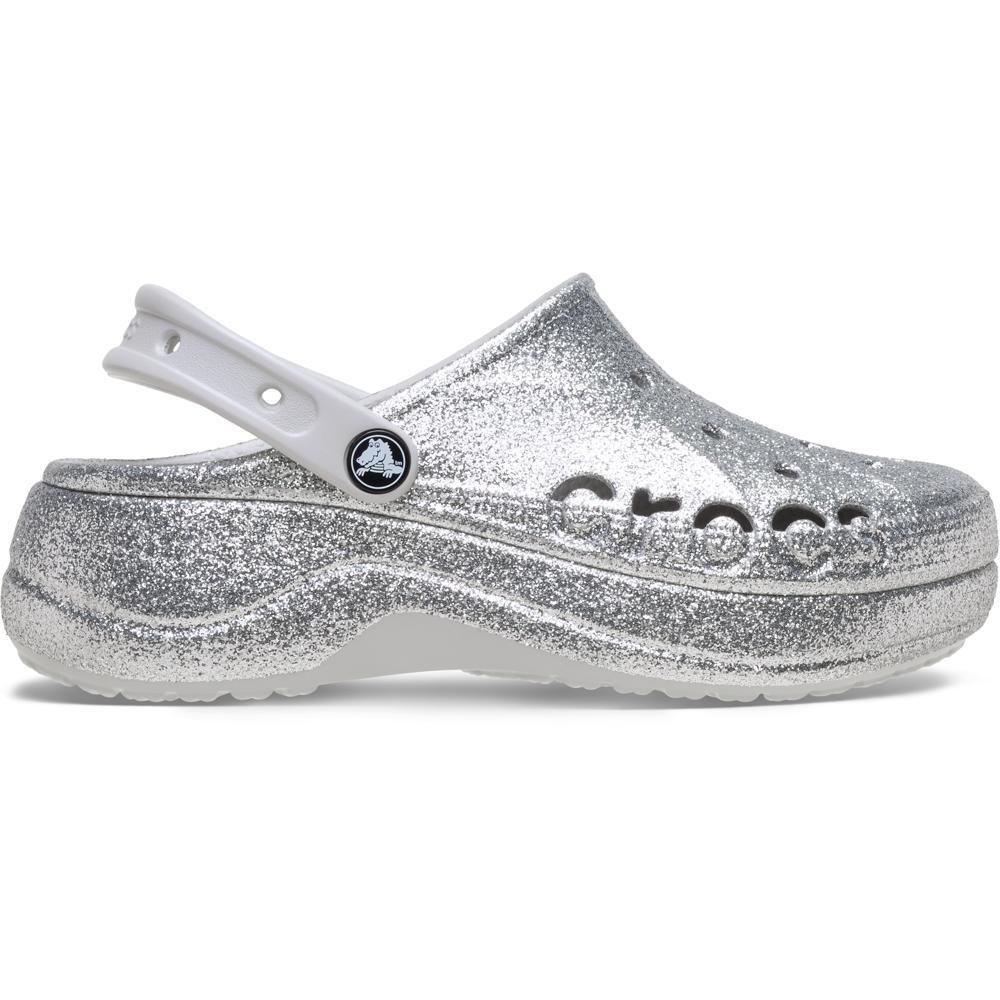 Sandália Crocs Baya Platform Glitter Clog Silver