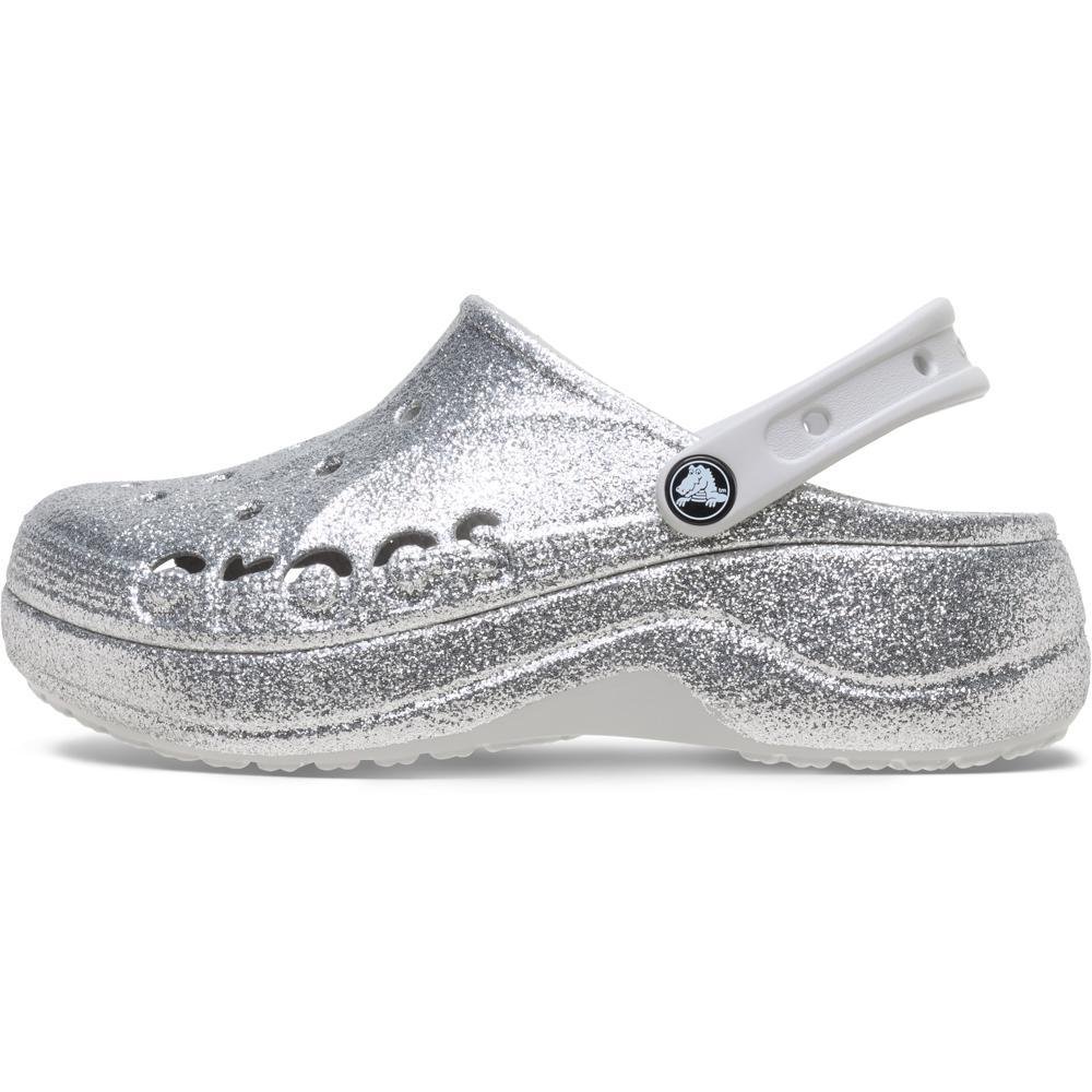 Sandália Crocs Baya Platform Glitter Clog Silver Silver 3