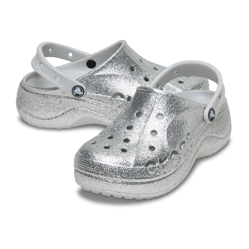 Sandália Crocs Baya Platform Glitter Clog Silver Silver 4