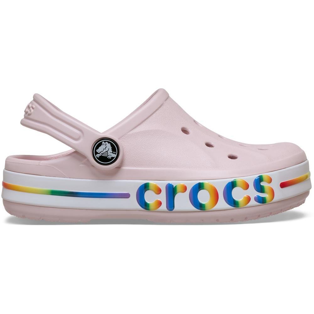 Sandália Crocs Bayaband Rainbow Band Clog T Barely Pink