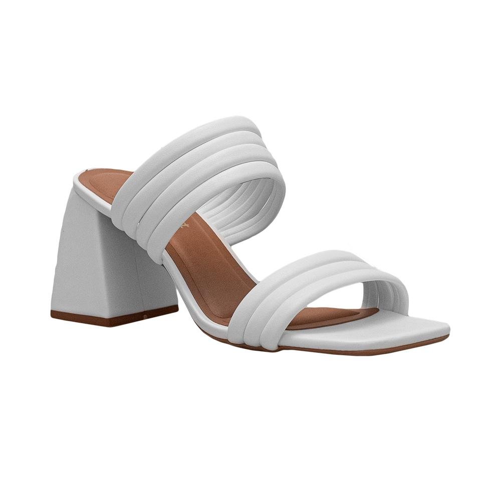 Tamanco Branco Salto Bloco Tiras Acolchoadas | Comfort