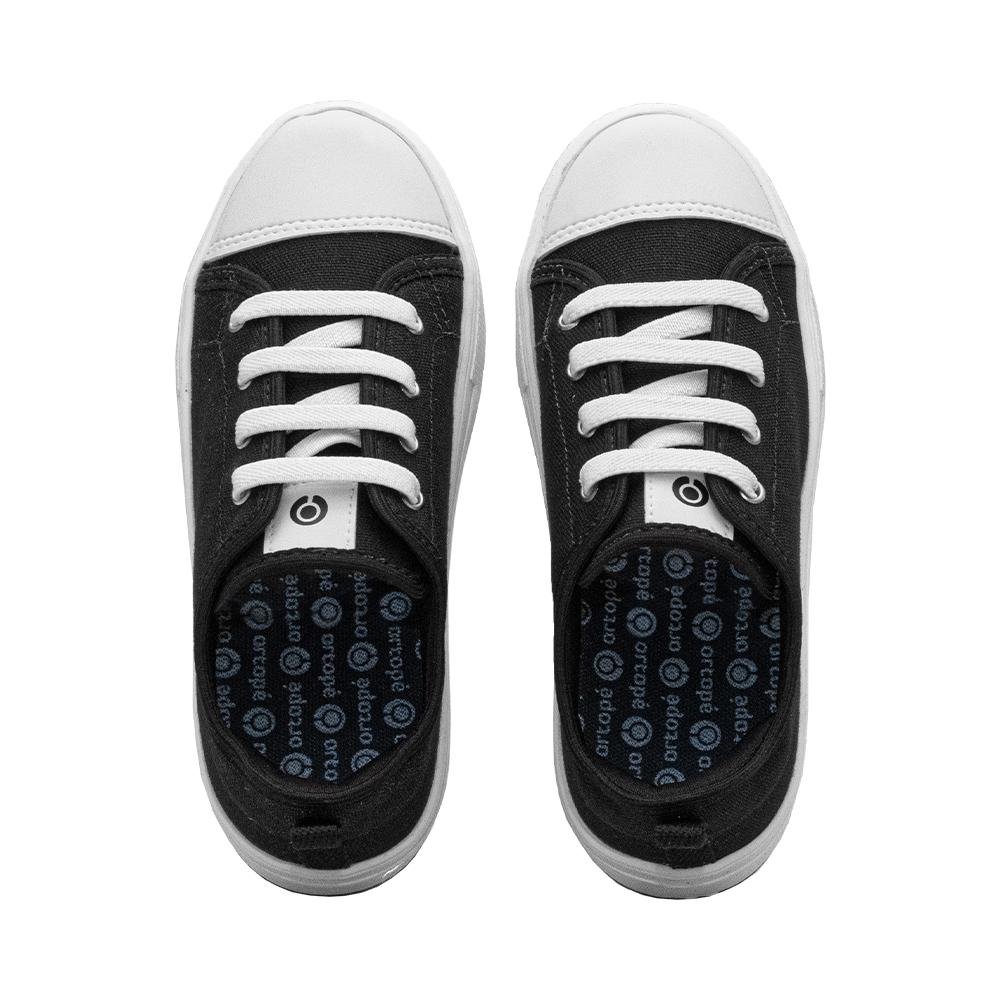 Tênis Preto e Branco Kids Fechamento Cadarço Flatform | Ortopé Preto 6
