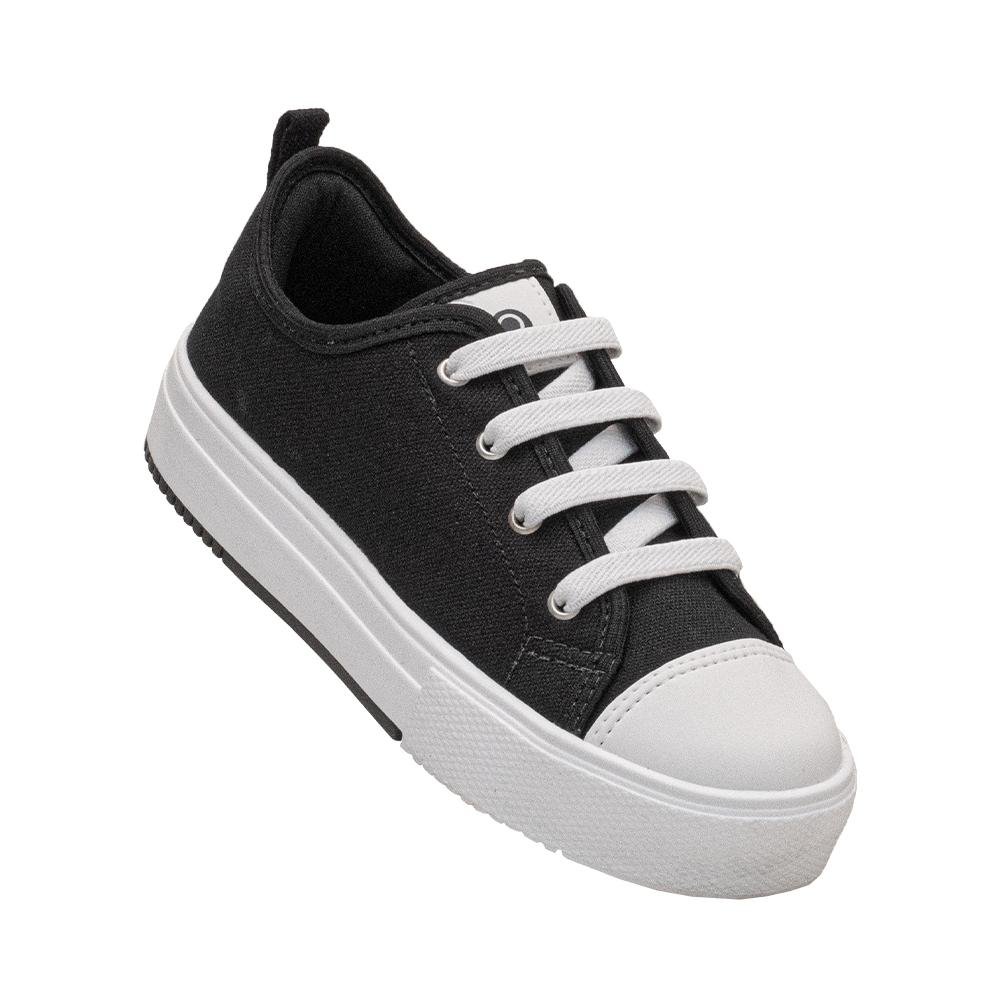 Tênis Preto e Branco Kids Fechamento Cadarço Flatform | Ortopé Preto 7