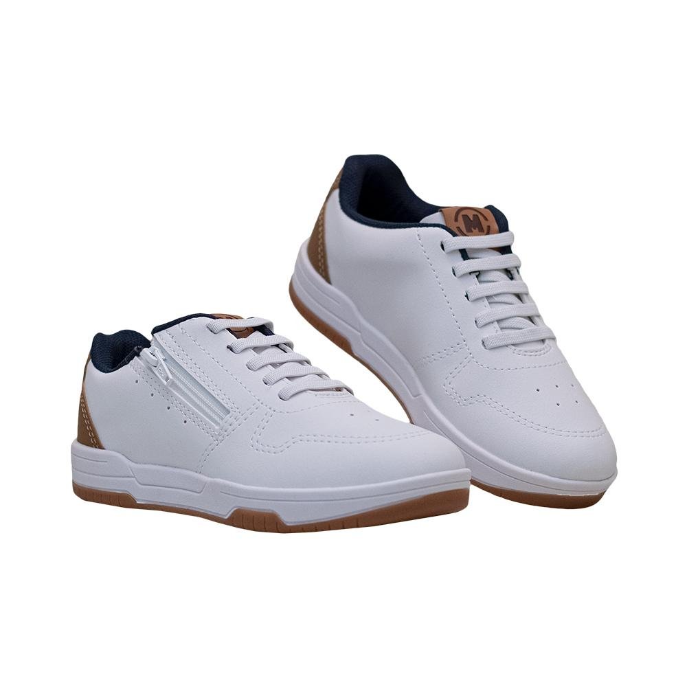 Tênis Casual Branco e Caramelo Kids Flash Lateral | Molekinho Branco 2