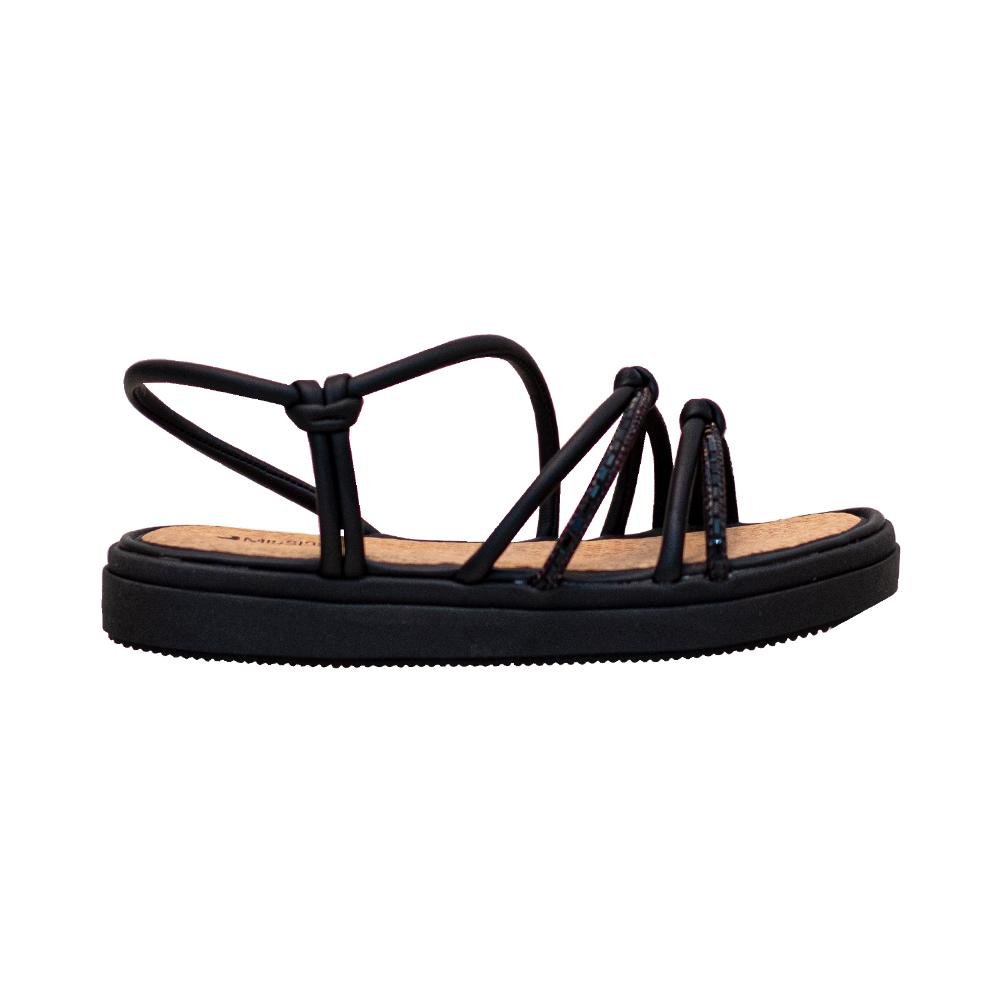 Sandália Preto Tiras Pedrarias Flatform | Mississipi Preto 1