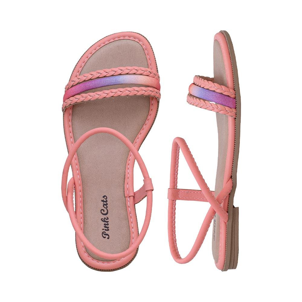 Rasteira Pink Kids Tiras Trançadas Glitter | Pink Cats Rosa 4