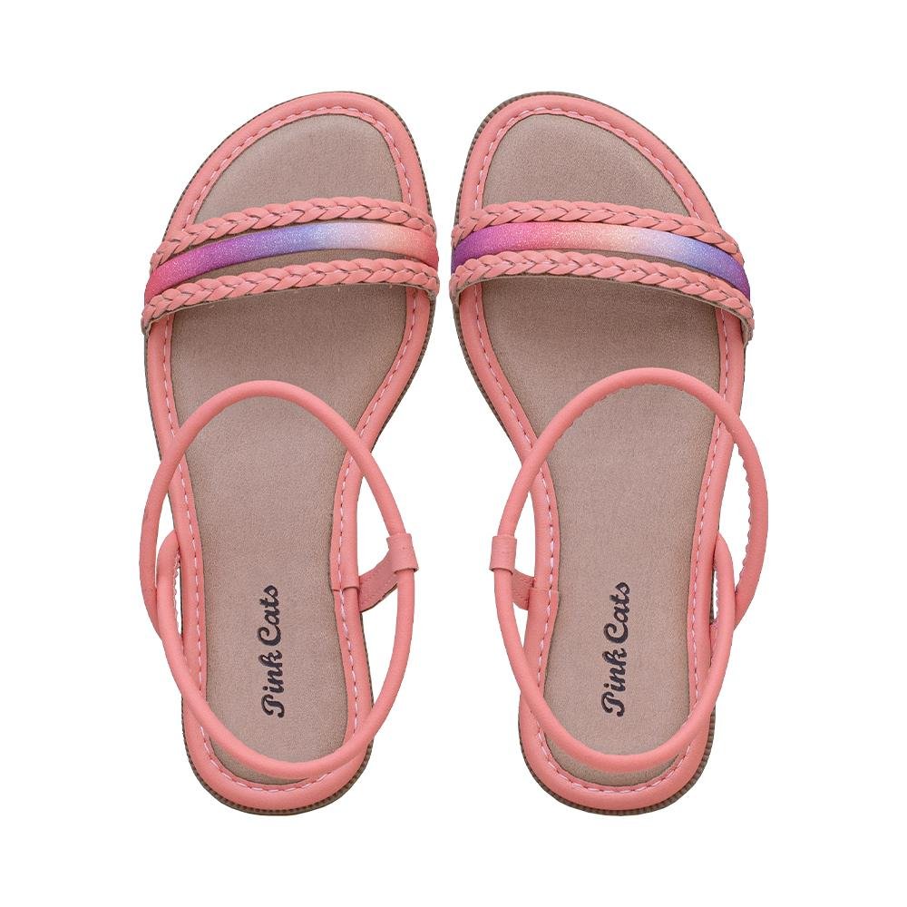 Rasteira Pink Kids Tiras Trançadas Glitter | Pink Cats Rosa 5