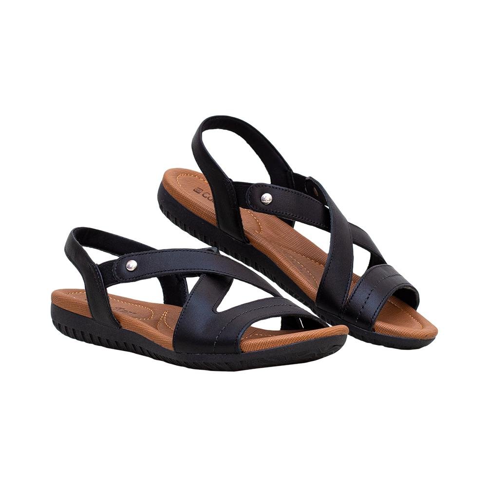 Sandália Preto Frente Aberta Múltiplas Tiras | Comfort