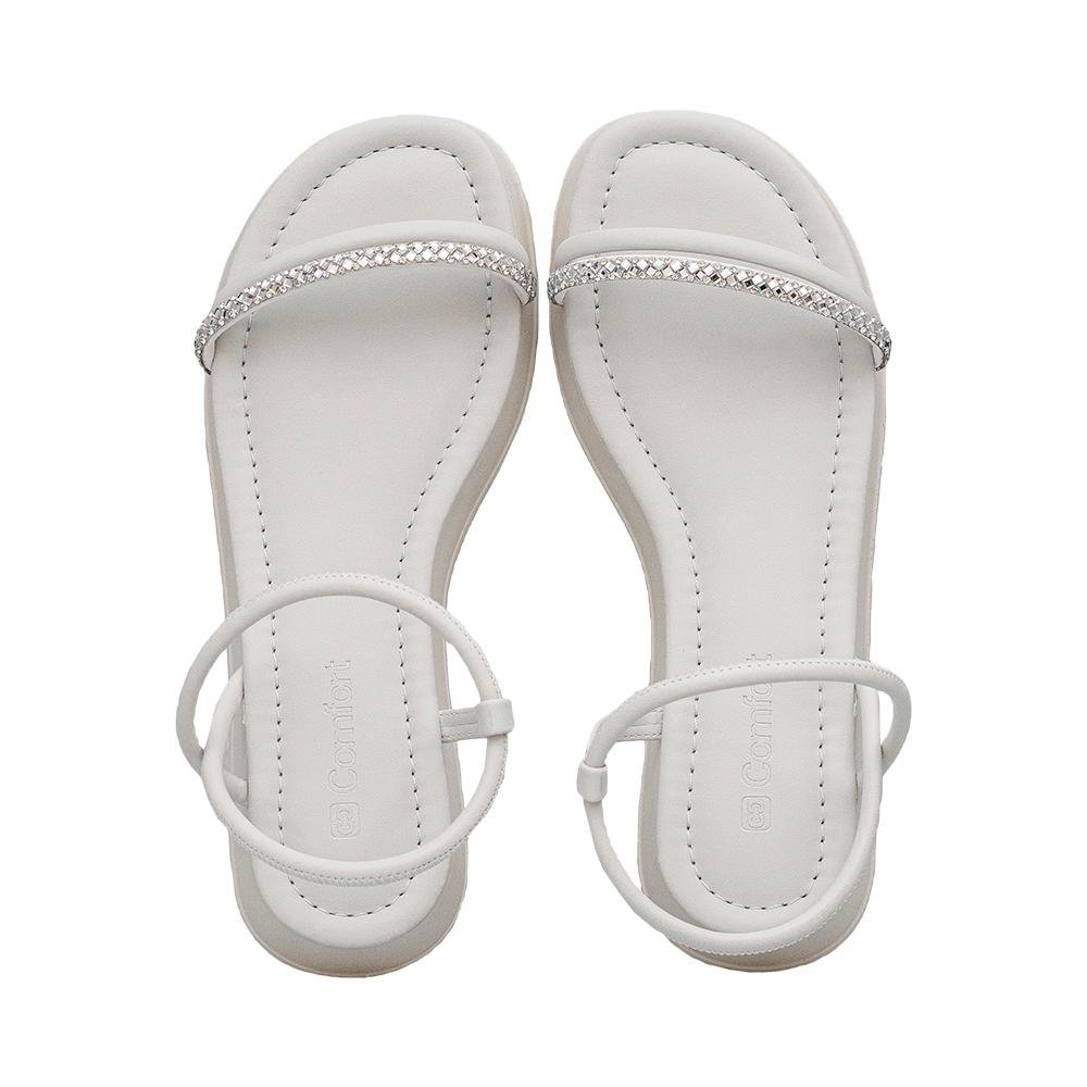 Sandália Nude Duas Tiras Strass Fechamento Tornozelo | Comfort Branco 1