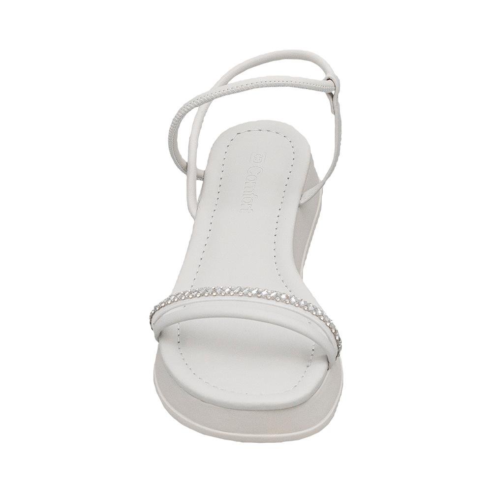 Sandália Nude Duas Tiras Strass Fechamento Tornozelo | Comfort Branco 2