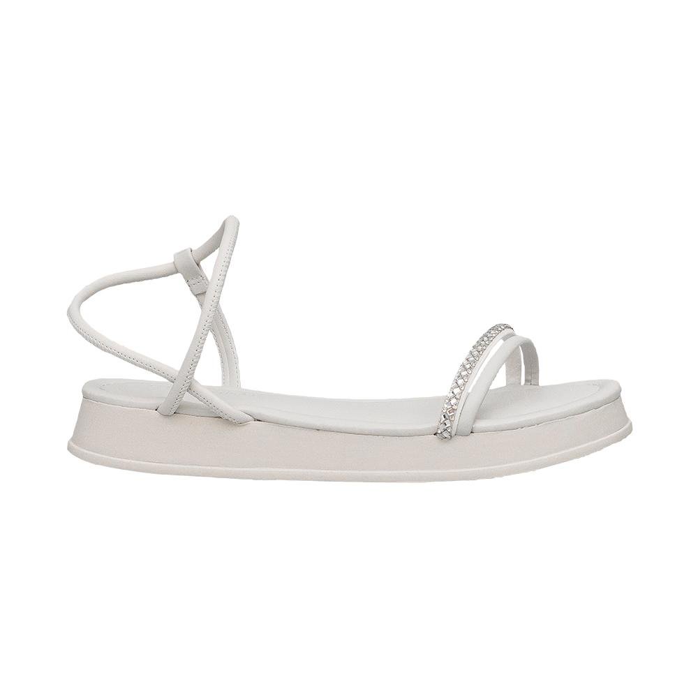 Sandália Nude Duas Tiras Strass Fechamento Tornozelo | Comfort Branco 3