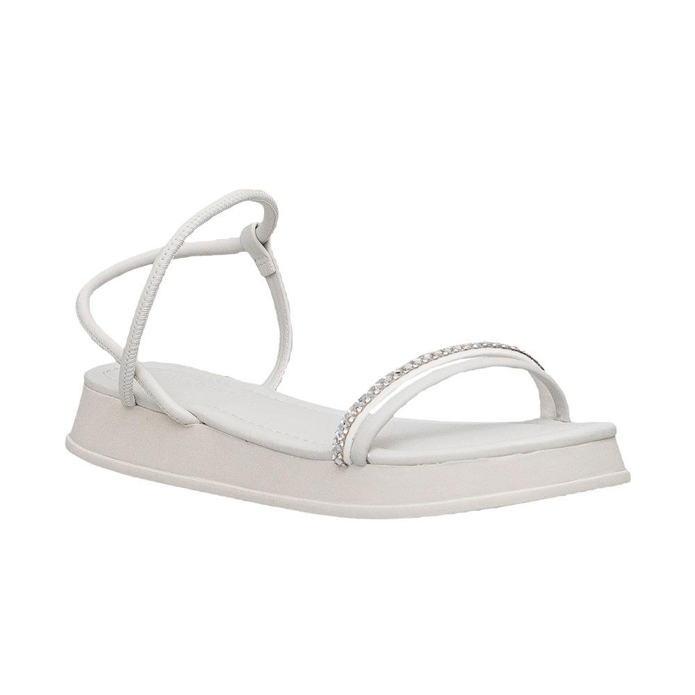 Sandália Nude Duas Tiras Strass Fechamento Tornozelo | Comfort Branco 5