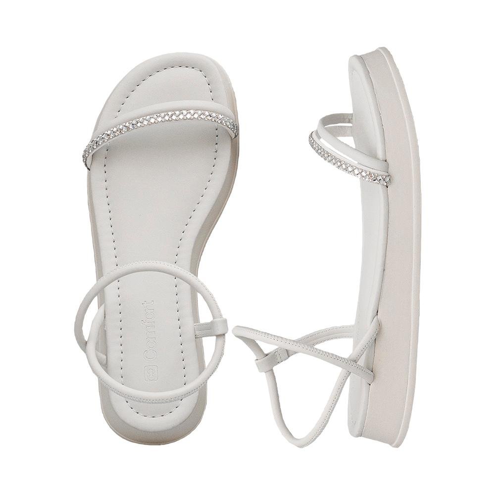 Sandália Nude Duas Tiras Strass Fechamento Tornozelo | Comfort Branco 6
