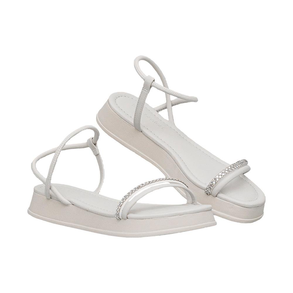 Sandália Nude Duas Tiras Strass Fechamento Tornozelo | Comfort Branco 7