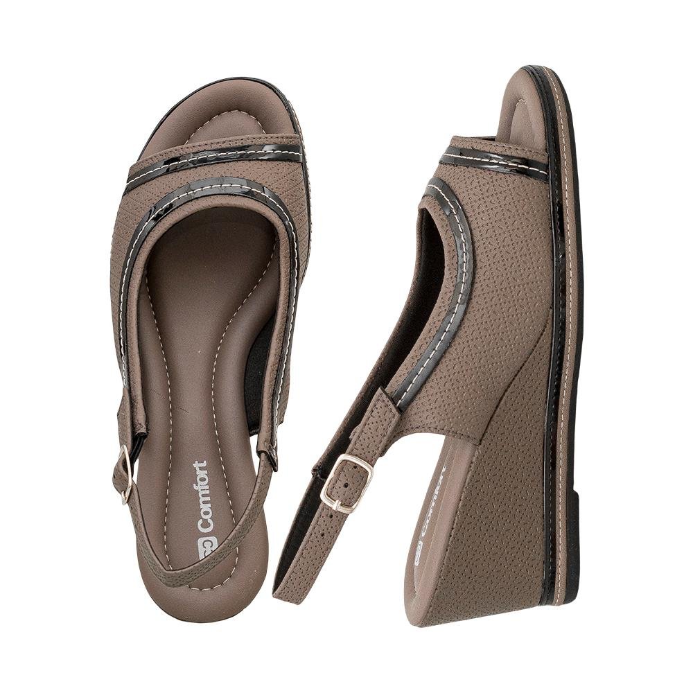 Sandália Peep Toe Anabela Taupe e Preto Costura Aparente | Comfort Cinza 2