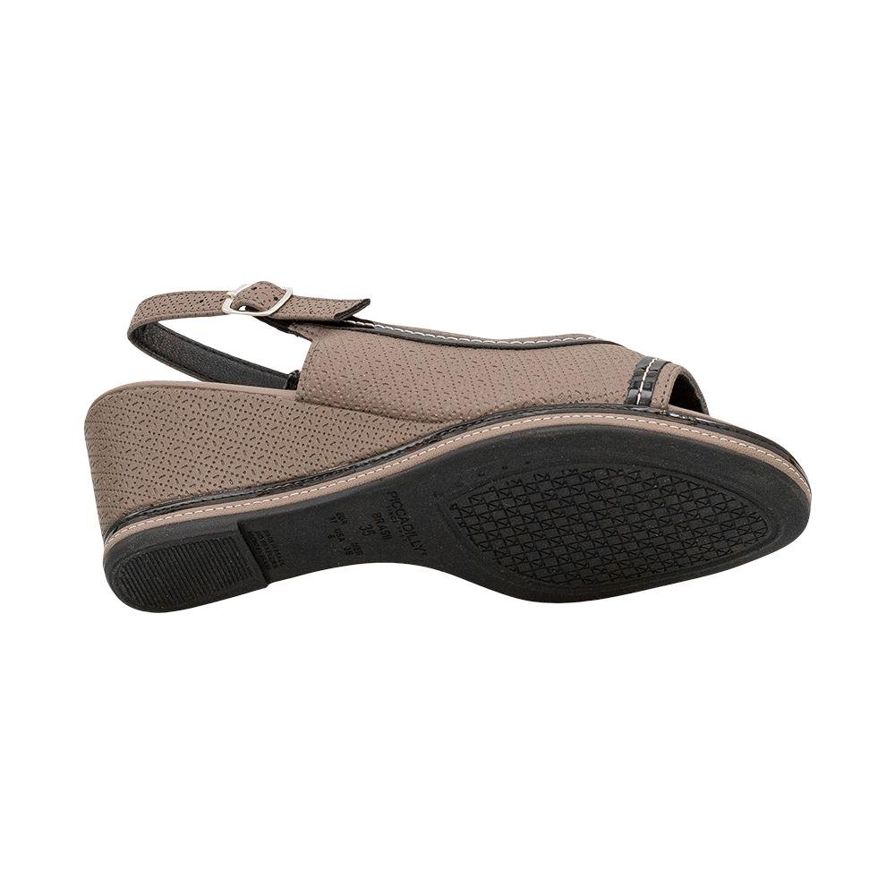 Sandália Peep Toe Anabela Taupe e Preto Costura Aparente | Comfort Cinza 3