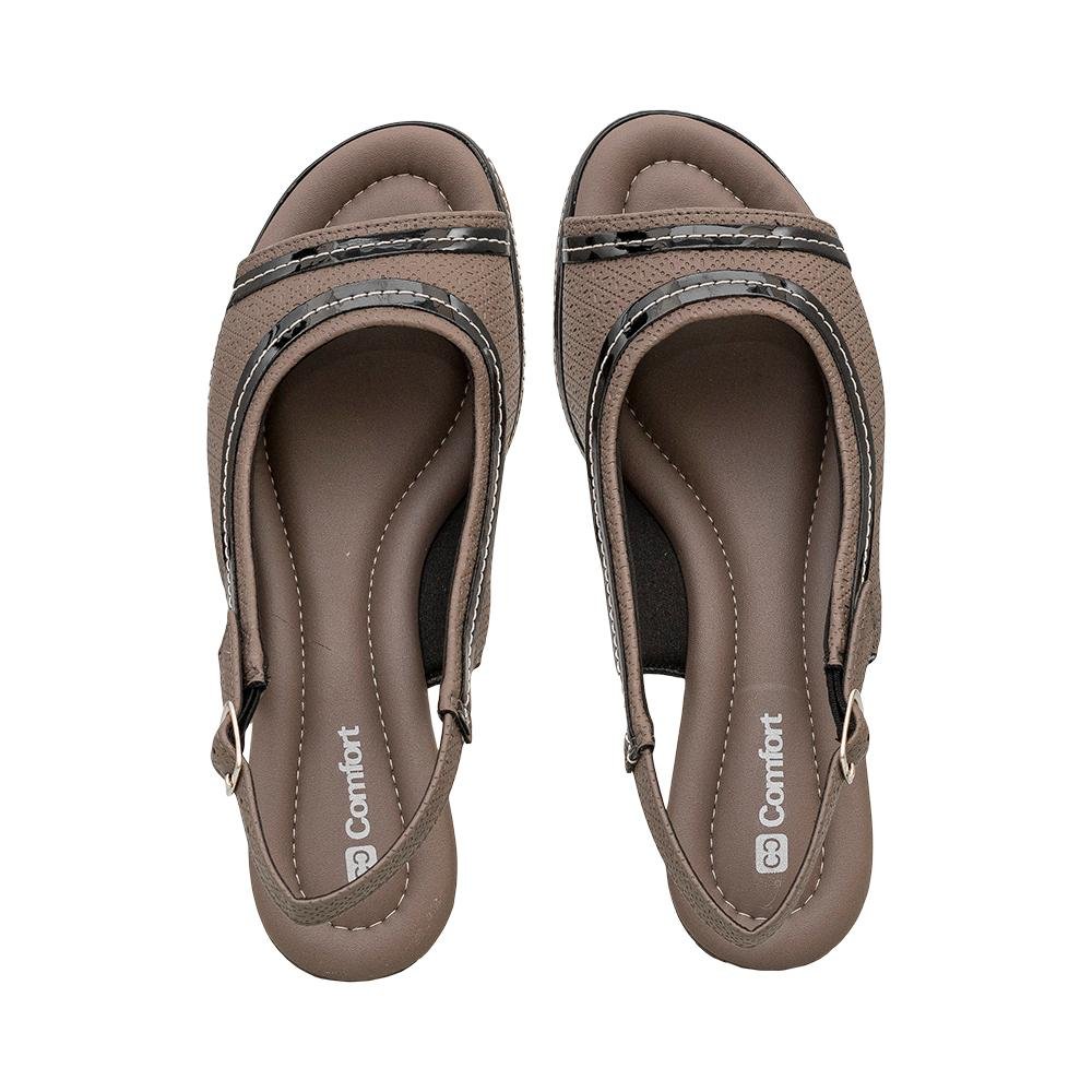 Sandália Peep Toe Anabela Taupe e Preto Costura Aparente | Comfort Cinza 4