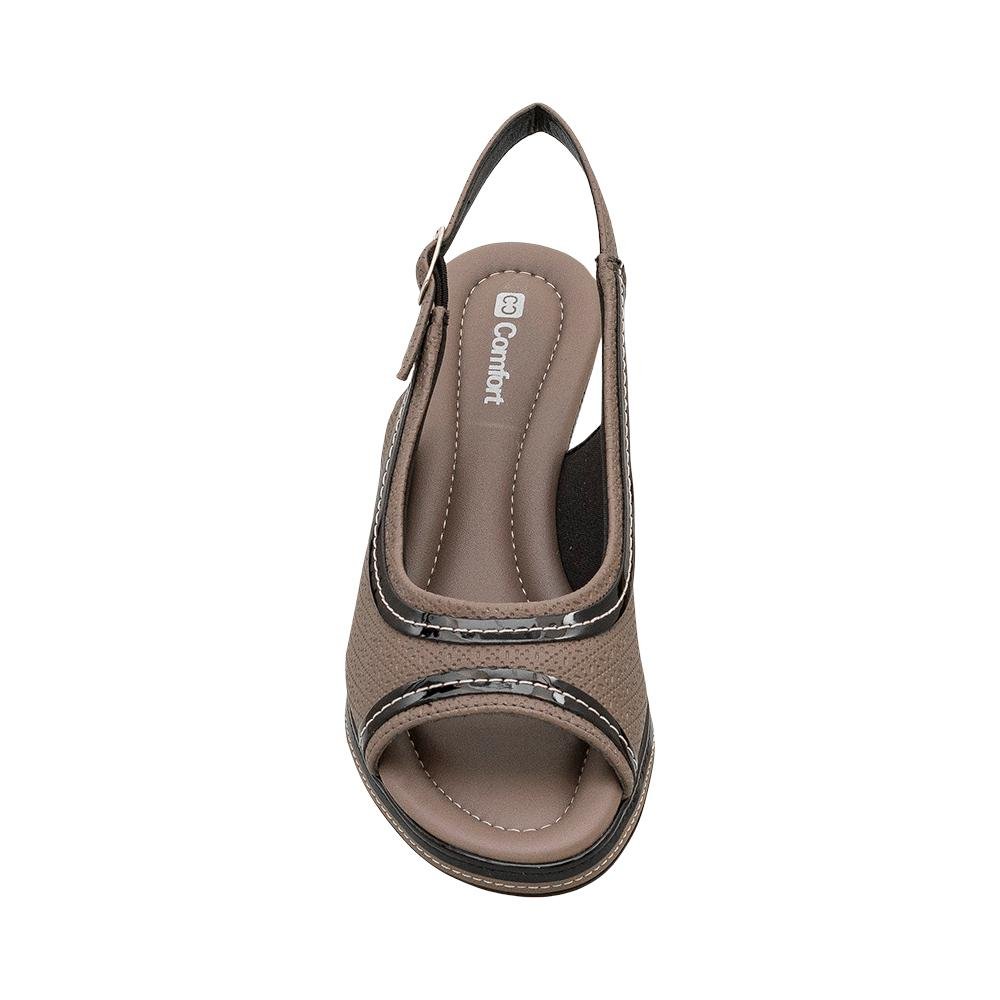 Sandália Peep Toe Anabela Taupe e Preto Costura Aparente | Comfort Cinza 5
